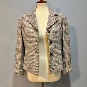 VTG 90s Multicolor Confetti Knit Tweed Blazer Cotton Blend Jacket, Size 6 Petite